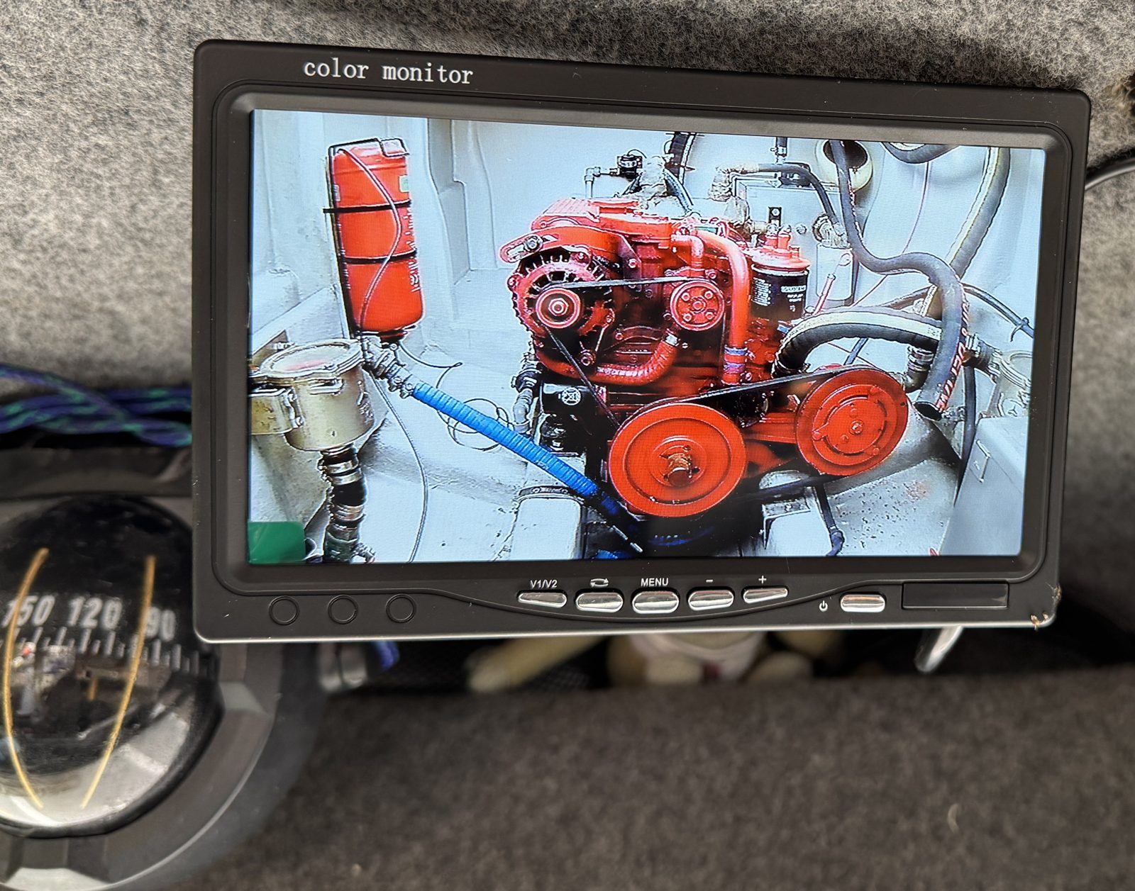 Engine bay camera feeding a colour monitor at the helm
